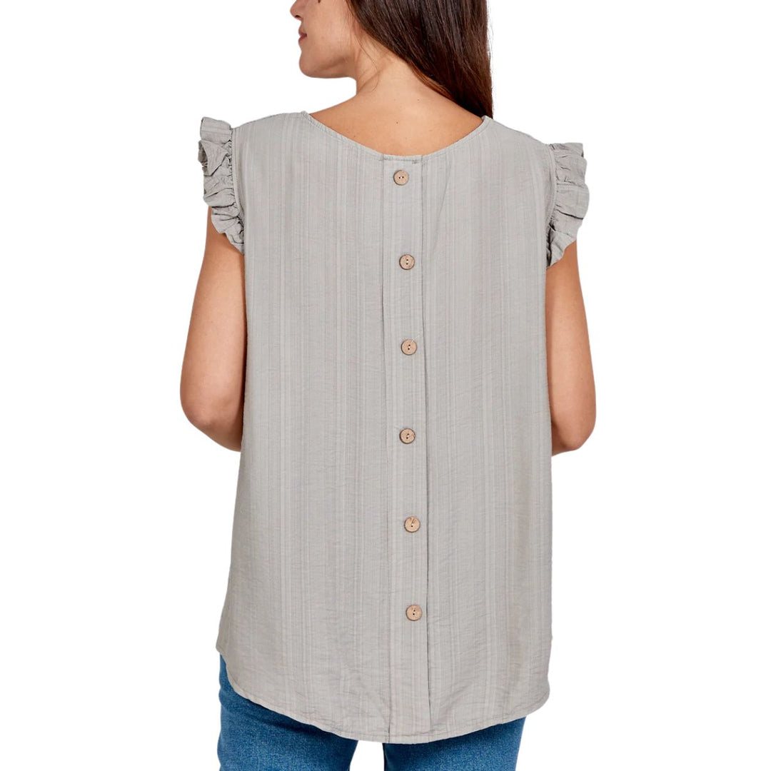 Bella Button Back Frill Cap Sleeve Top Mocha Brown - Sugarplum Boutique