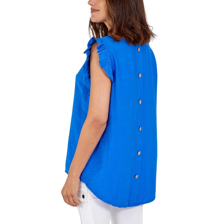 Bella Button Back Frill Cap Sleeve Top Royal Blue - Sugarplum Boutique