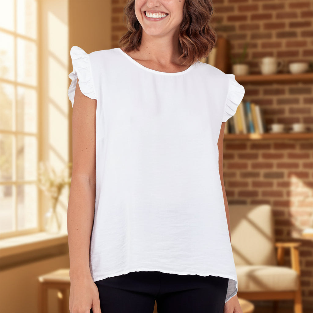 Bella Button Back Top White - Sugarplum Boutique