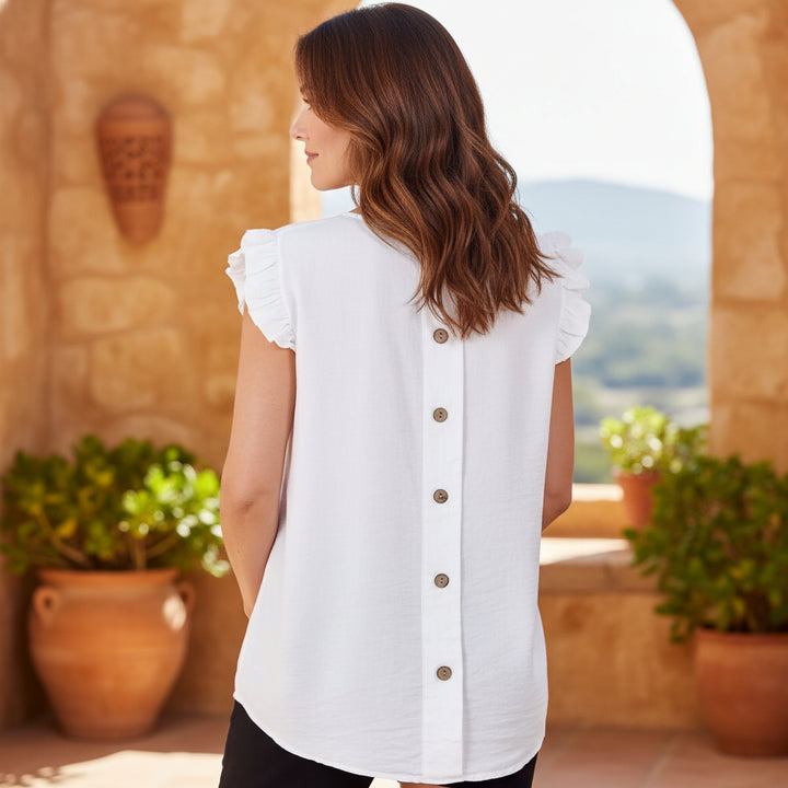 Bella Button Back Top White - Sugarplum Boutique