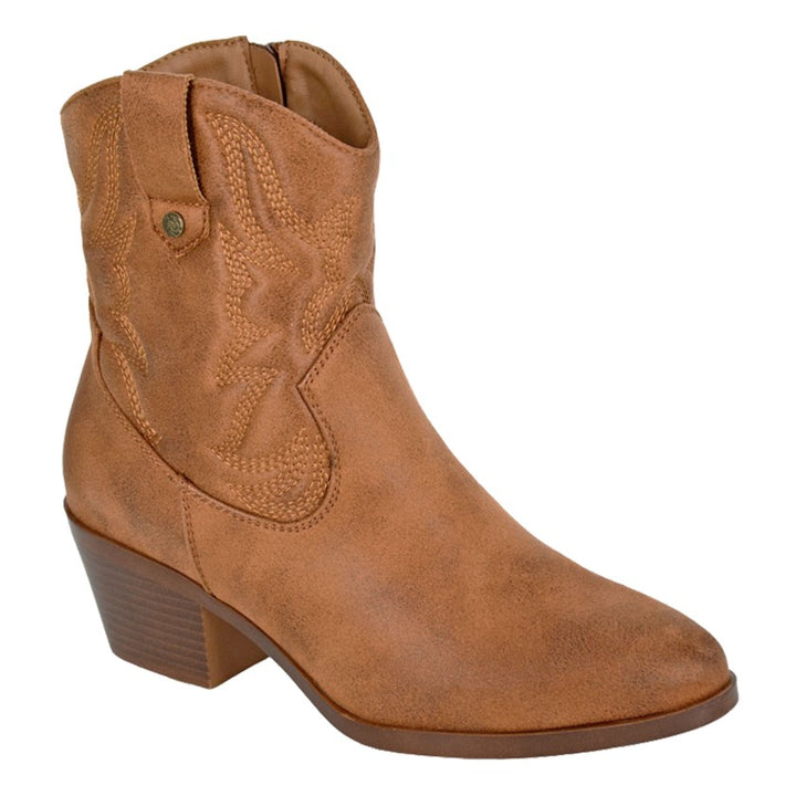 Bertilla Faux Leather Western Ankle Boots Tan Brown - Sugarplum Boutique