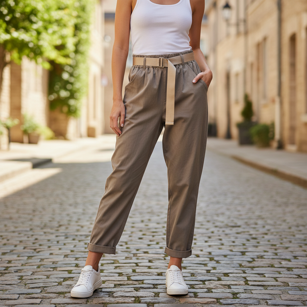 Billy Belted Stretch Mocha Brown Magic Trousers -  Sugarplum Boutique