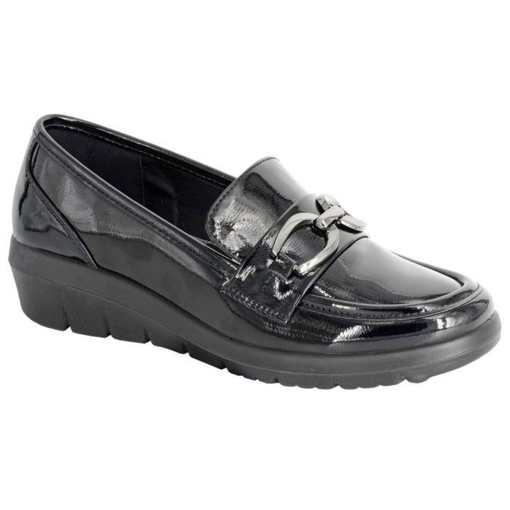 Black Patent Saddle Trim Loafer - Sugarplum Boutique