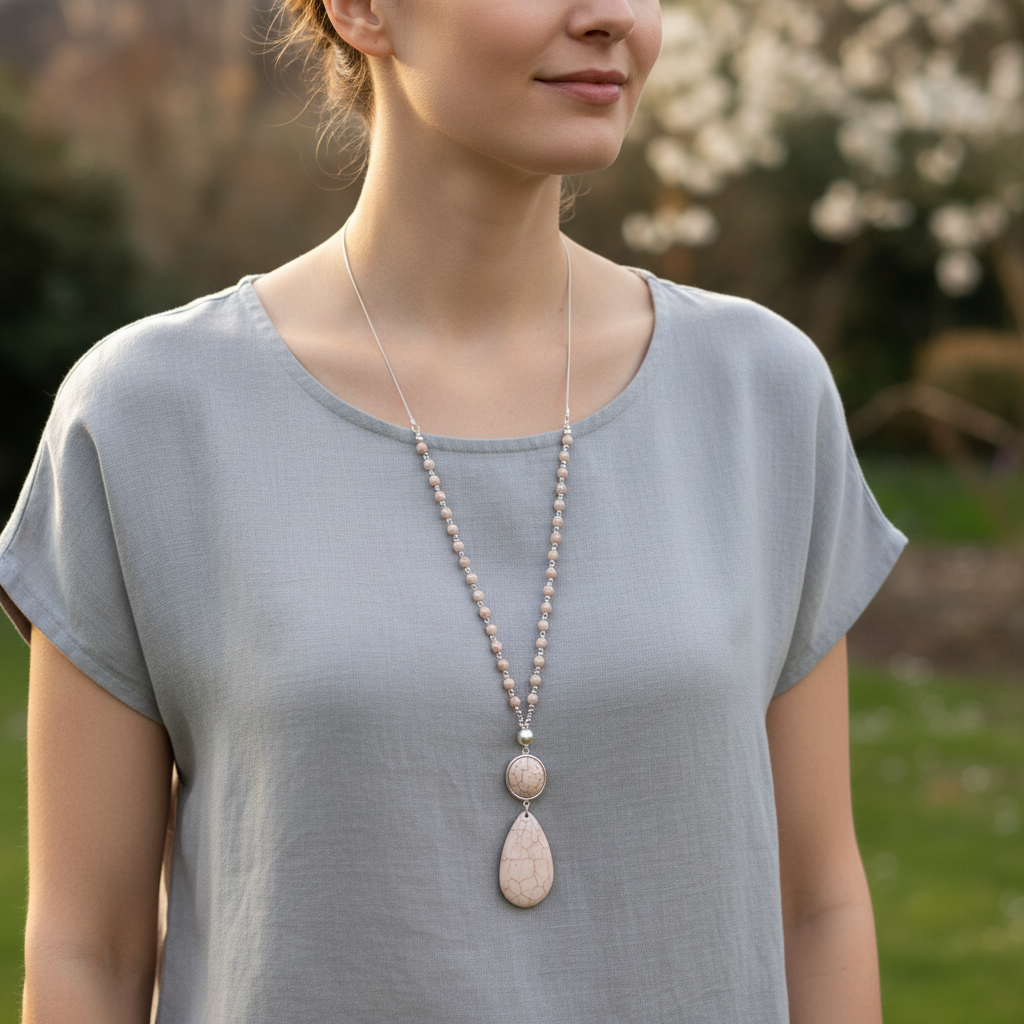 Blush Pink Pendant Long Necklace - Sugarplum Boutique
