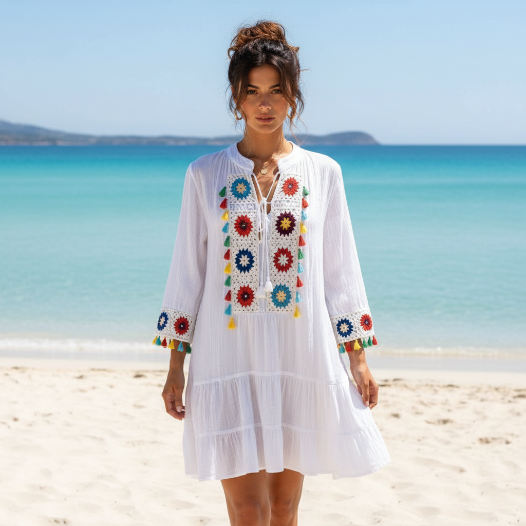 Boho Embroidered Tiered Dress - Sugarplum Boutique