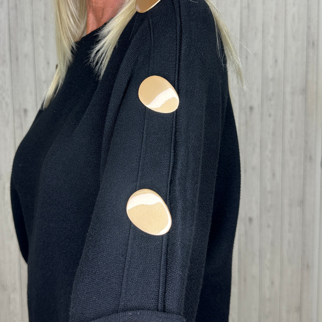 Bonnie Bronze Button 3/4 Sleeve Jumper Black - Sugarplum Boutique