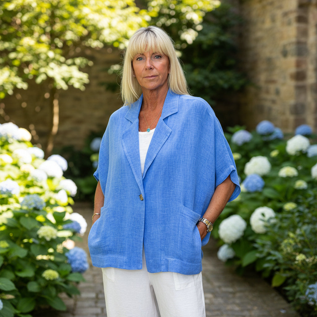 Box Jacket Linen Cotton Sky Blue- Sugarplum Boutique