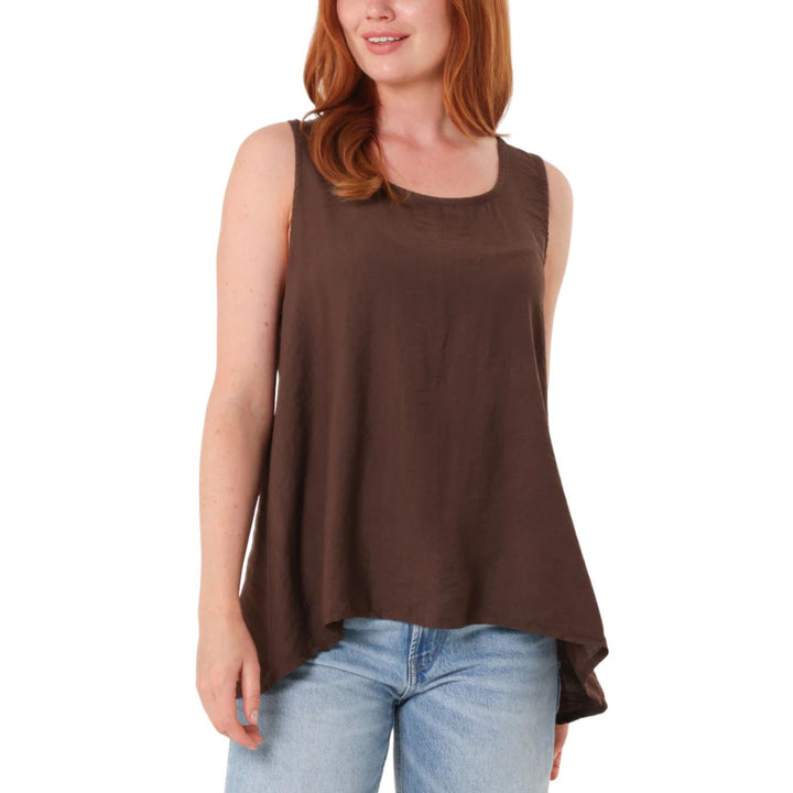 Briony Button Back Scoop Neck Vest Top Chocolate Brown - Sugarplum Boutique