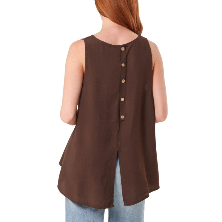 Briony Button Back Scoop Neck Vest Top Chocolate Brown - Sugarplum Boutique