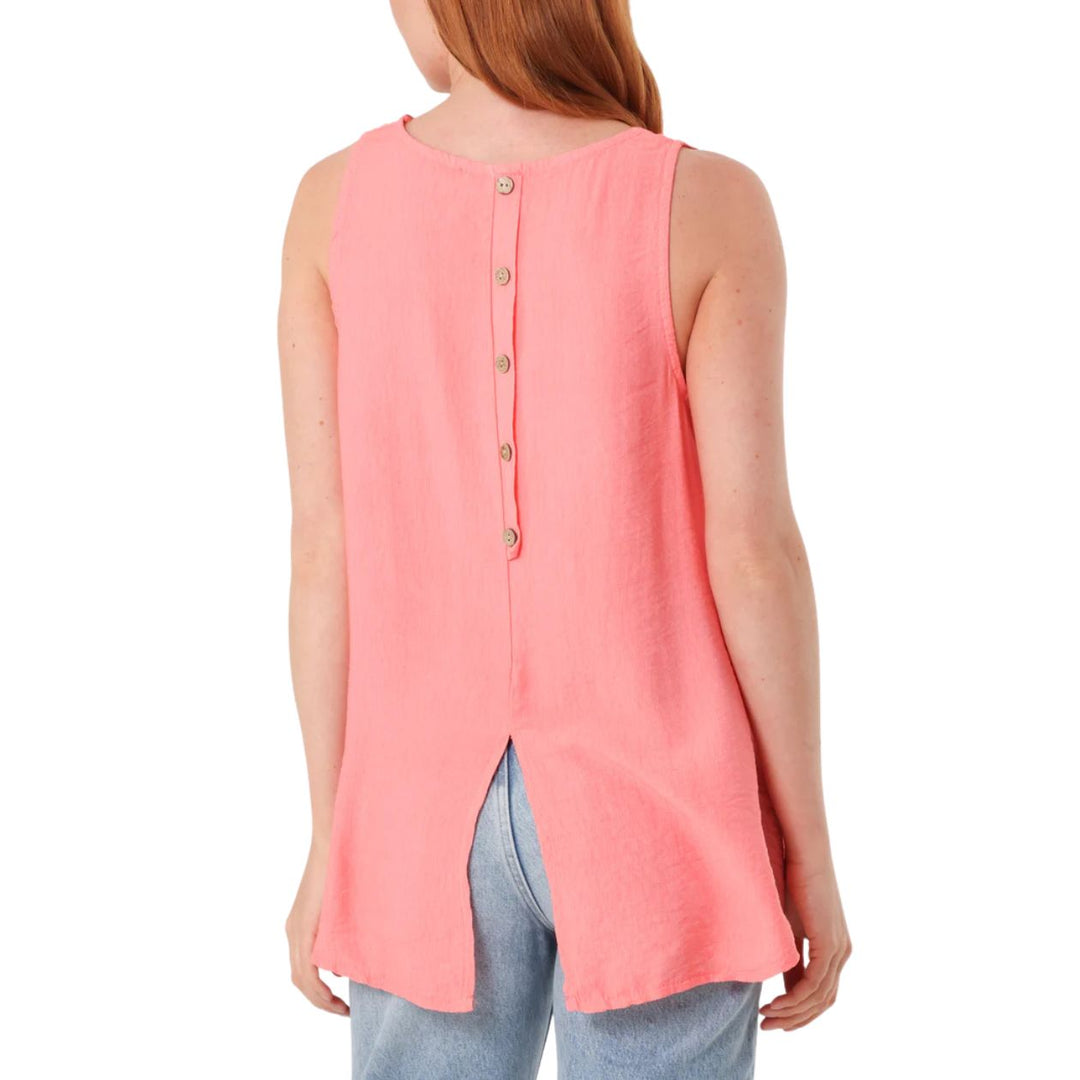 Briony Button Back Scoop Neck Vest Top Coral - Sugarplum Boutique