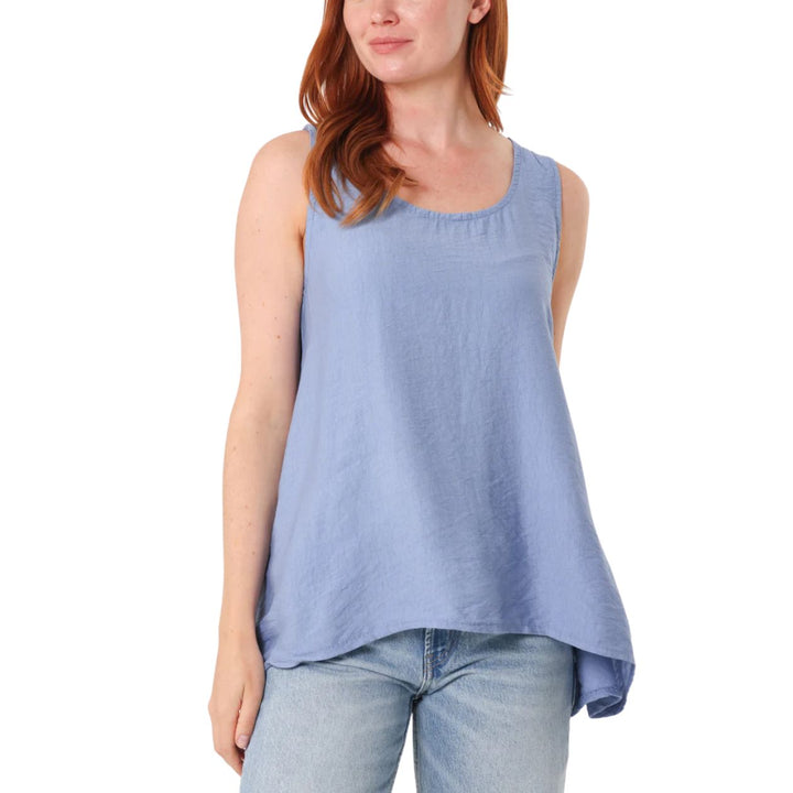 Briony Button Back Scoop Neck Vest Top Light Blue - Sugarplum Boutique