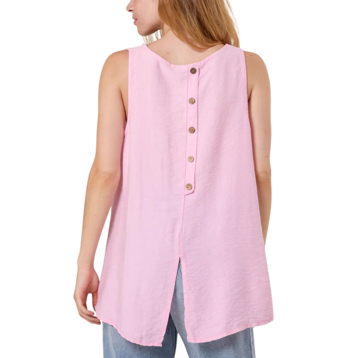 Briony Button Back Scoop Neck Vest Top Light Pink - Sugarplum Boutique