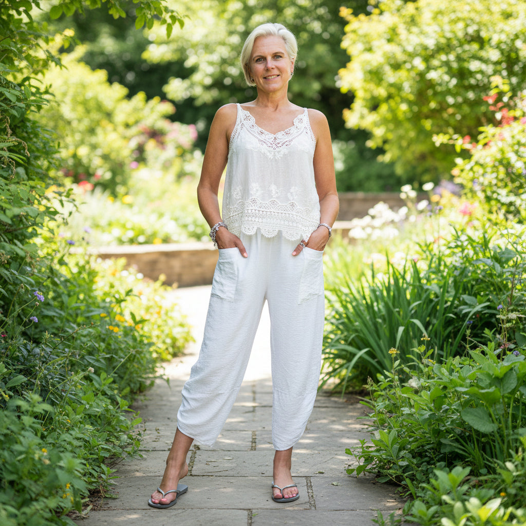 Brodie White Barrel Leg Viscose Trousers - Sugarplum Boutique