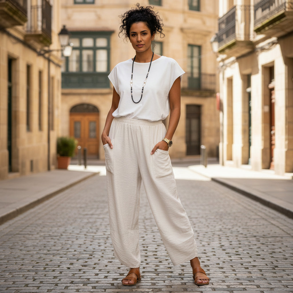 Brodie White Barrel Leg Viscose Trousers - Sugarplum Boutique