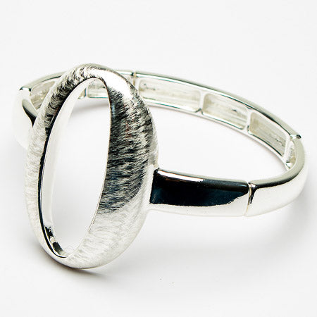Brushed Silver Finish Open Oval Stretch Bracelet - Sugarplum Boutique