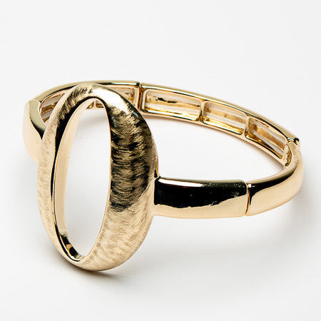Brushed Gold Finish Open Oval Stretch Bracelet - Sugarplum Boutique