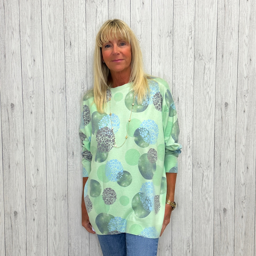 Bubble Design Long Sleeve Oversize Jumper Mint Green - Sugarplum Boutique