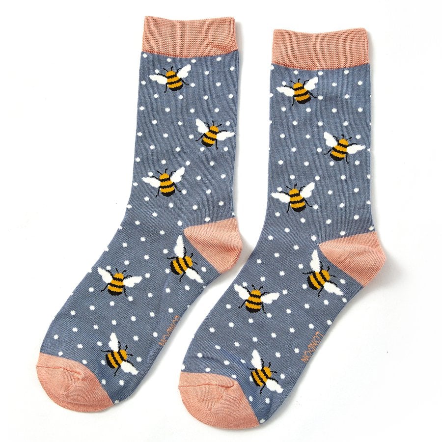 Bumble Bees Ladies Bamboo Socks Blue - Sugarplum Boutique