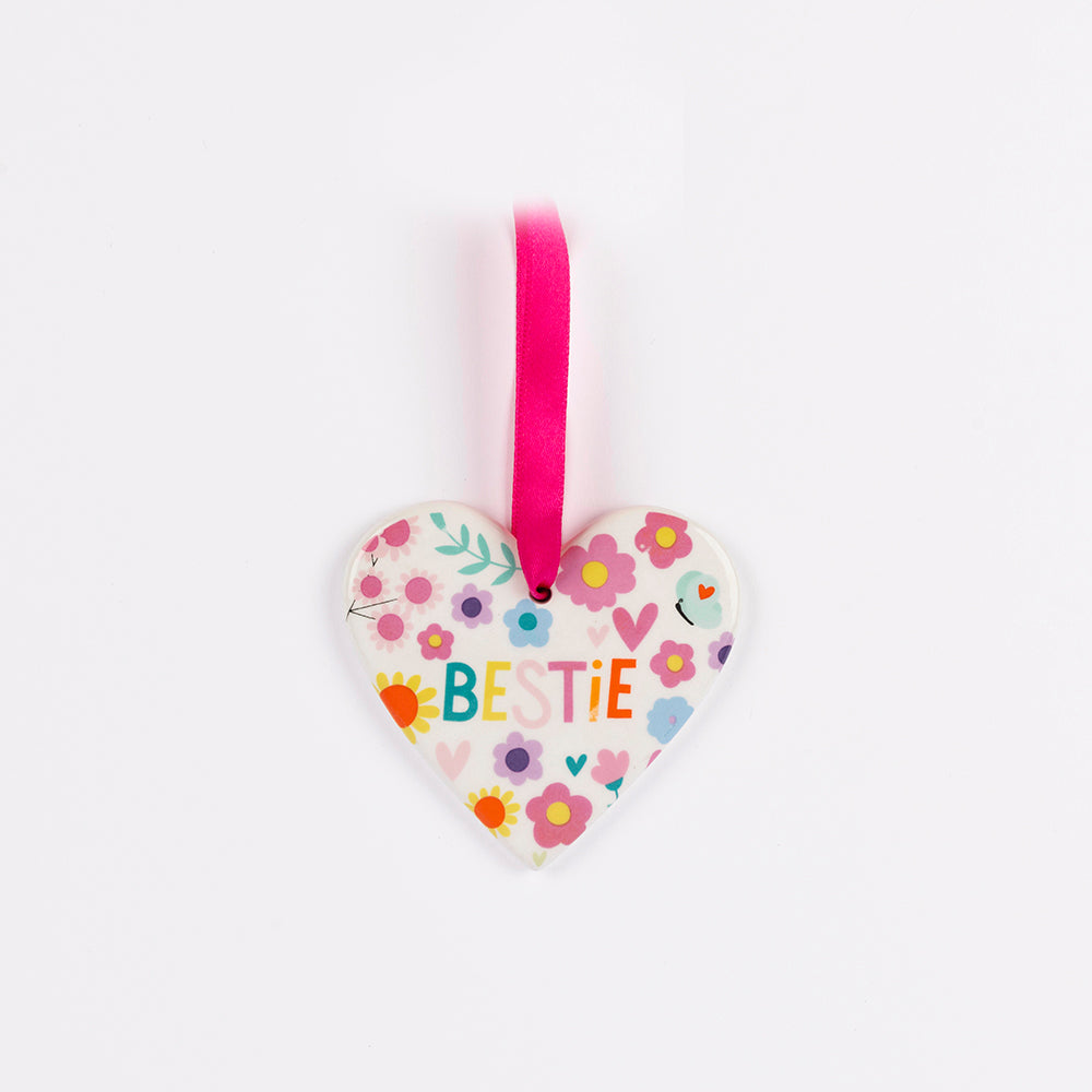Bestie Hanging Ceramic Heart - Sugarplum Boutique