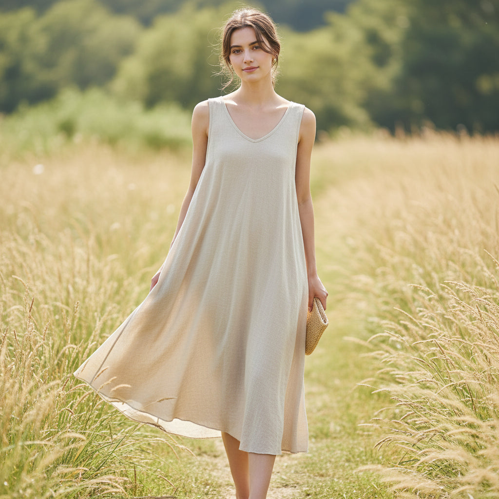 Camilla Cotton V Neck V Back Stone Summer Midi Dress - Sugarplum Boutique