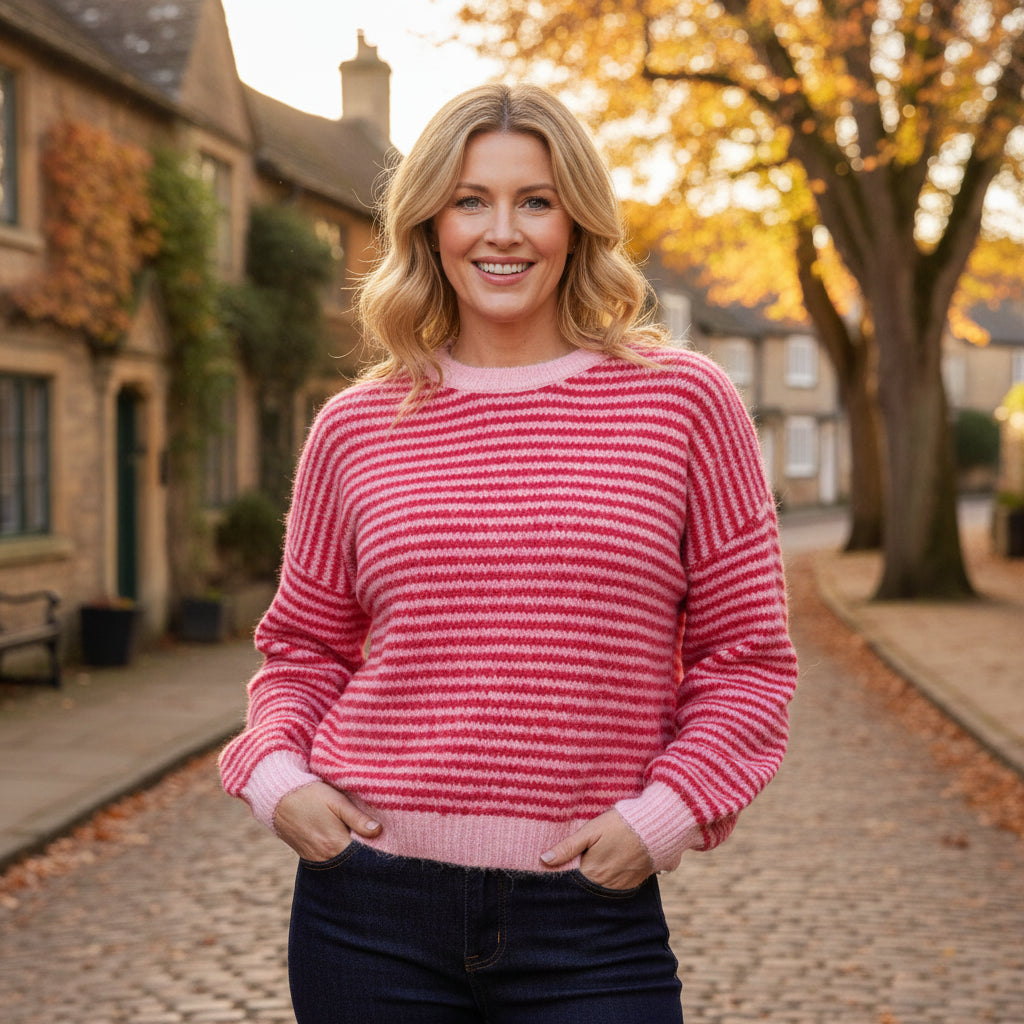 Candy Striped Pink Wool Blend Cosy Jumper - Sugarplum Boutique