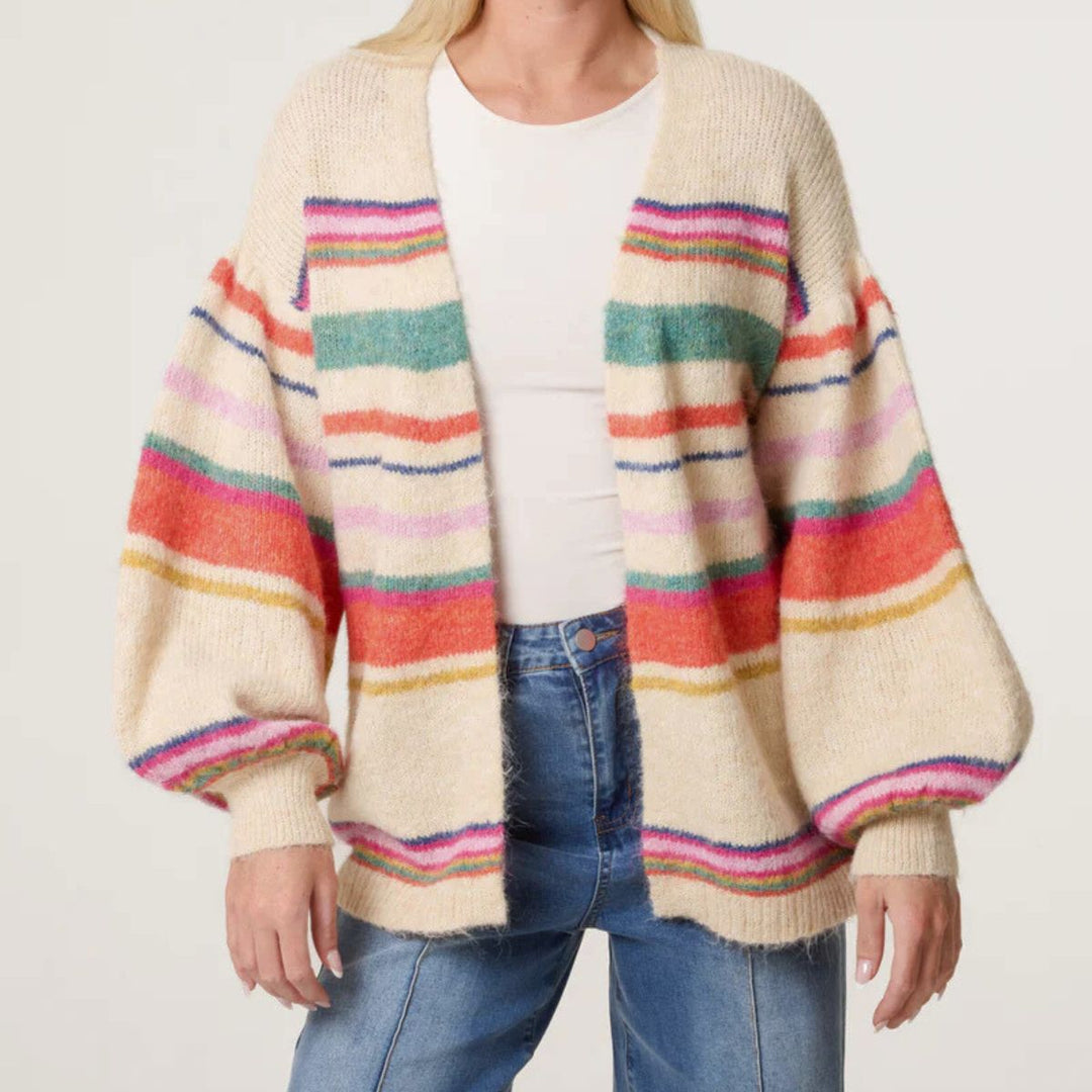 Carlie Multi Striped Long Sleeve Cardigan - Sugarplum Boutique