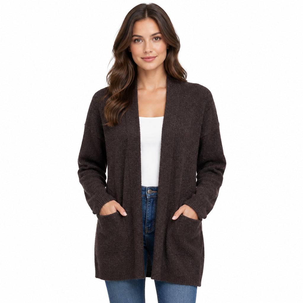 Carly Chocolate Brown Edge To Edge Two Pocket Cardigan - Sugarplum Boutique