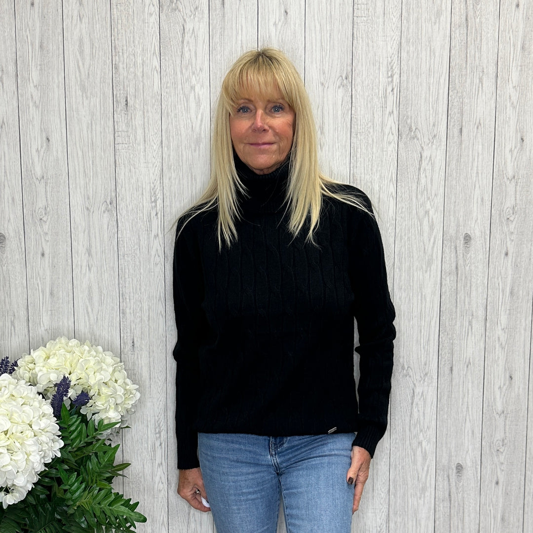 Carolina Black Cable Knit Polo Neck Jumper - Sugarplum Boutique