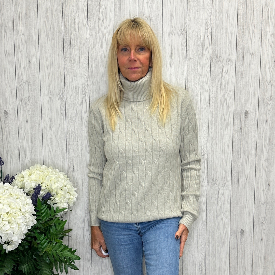 Carolina Stone Cable Knit Polo Neck Jumper - Sugarplum Boutique