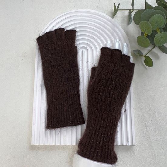 Carolyn Cable Knit Fingerless Gloves Chocolate Brown - Sugarplum Boutique