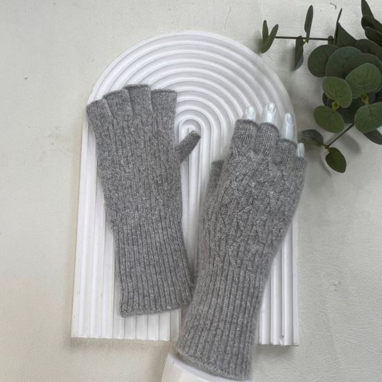 Carolyn Cable Knit Fingerless Gloves Grey - Sugarplum Boutique