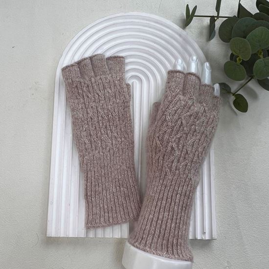 Carolyn Cable Knit Fingerless Gloves Mocha Brown - Sugarplum Boutique