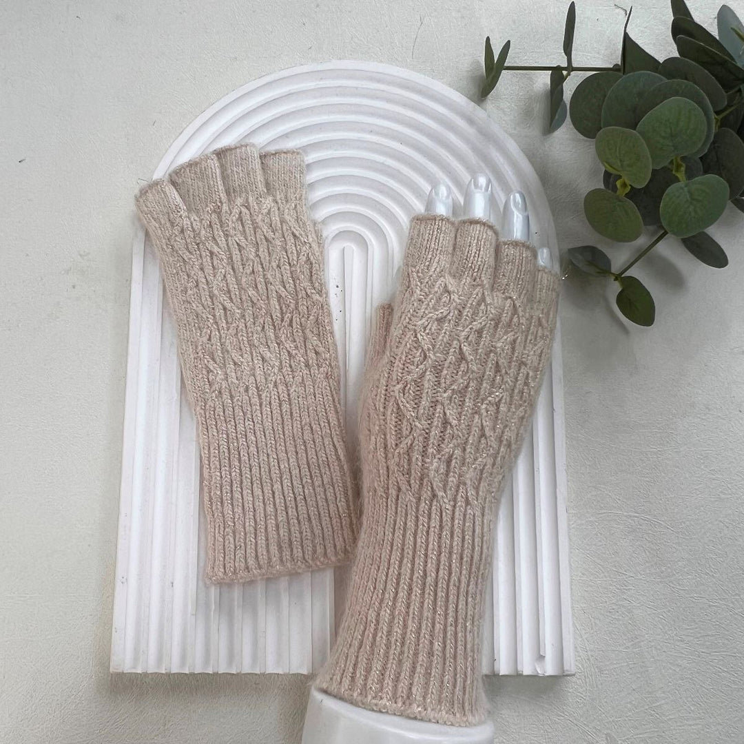 Carolyn Cable Knit Fingerless Gloves Stone - Sugarplum Boutique