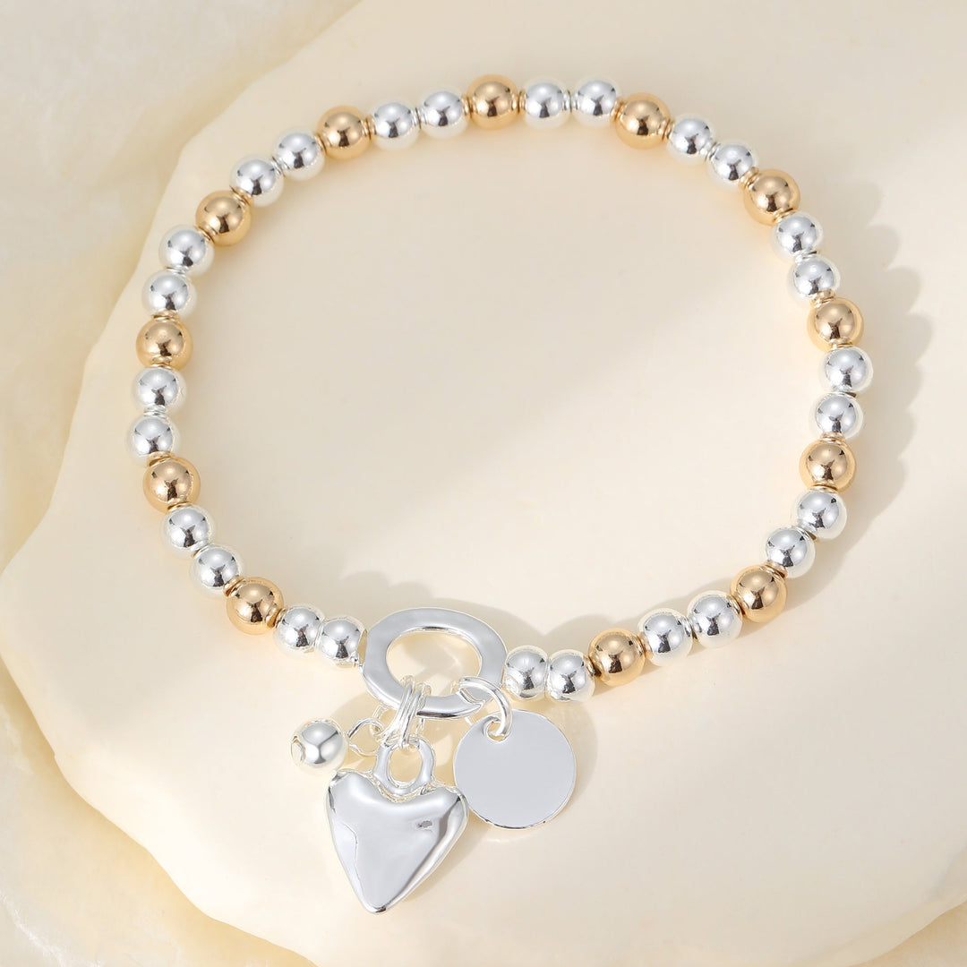 Carrie Silver Gold Heart Disc Bracelet - Sugarplum Boutique