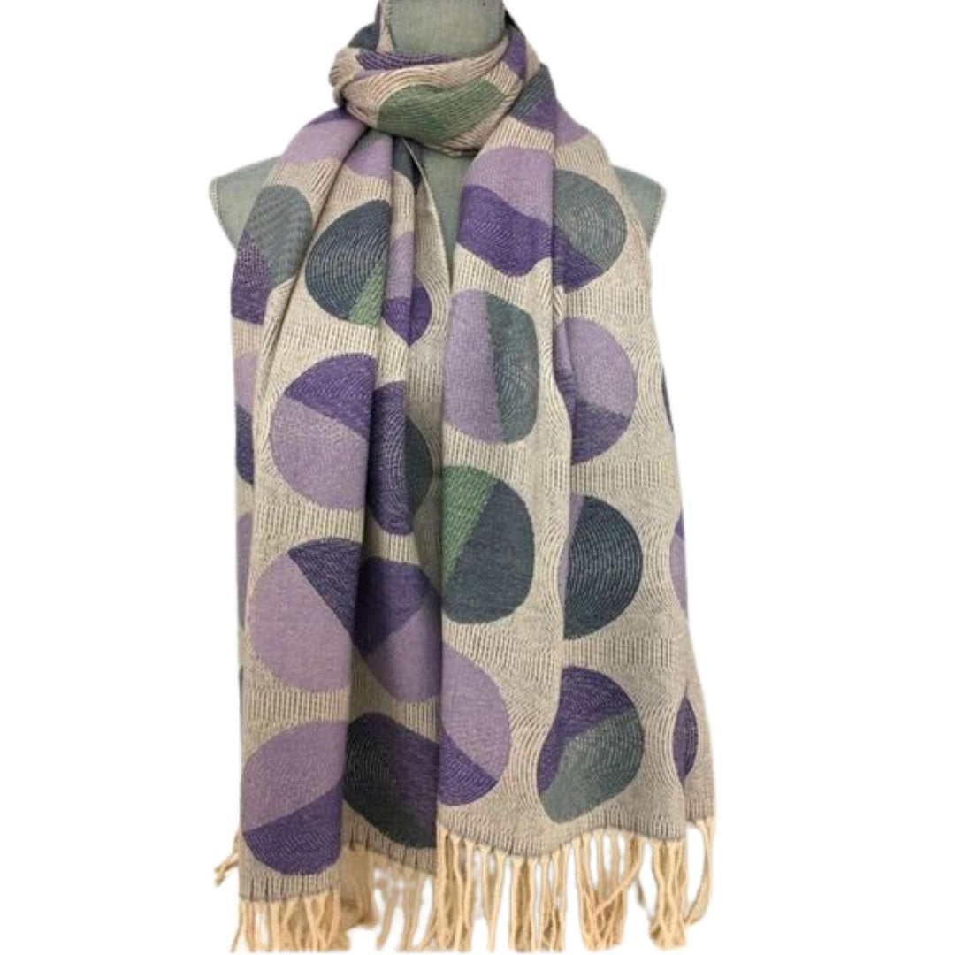 Celia Circles Tassel Winter Wool Mix Scarf Purple - Sugarplum Boutique
