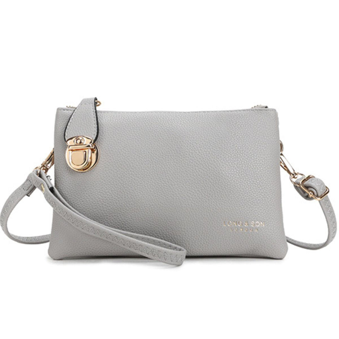 Celia Clutch Handbag Faux Leather Light Grey - Sugarplum Boutique