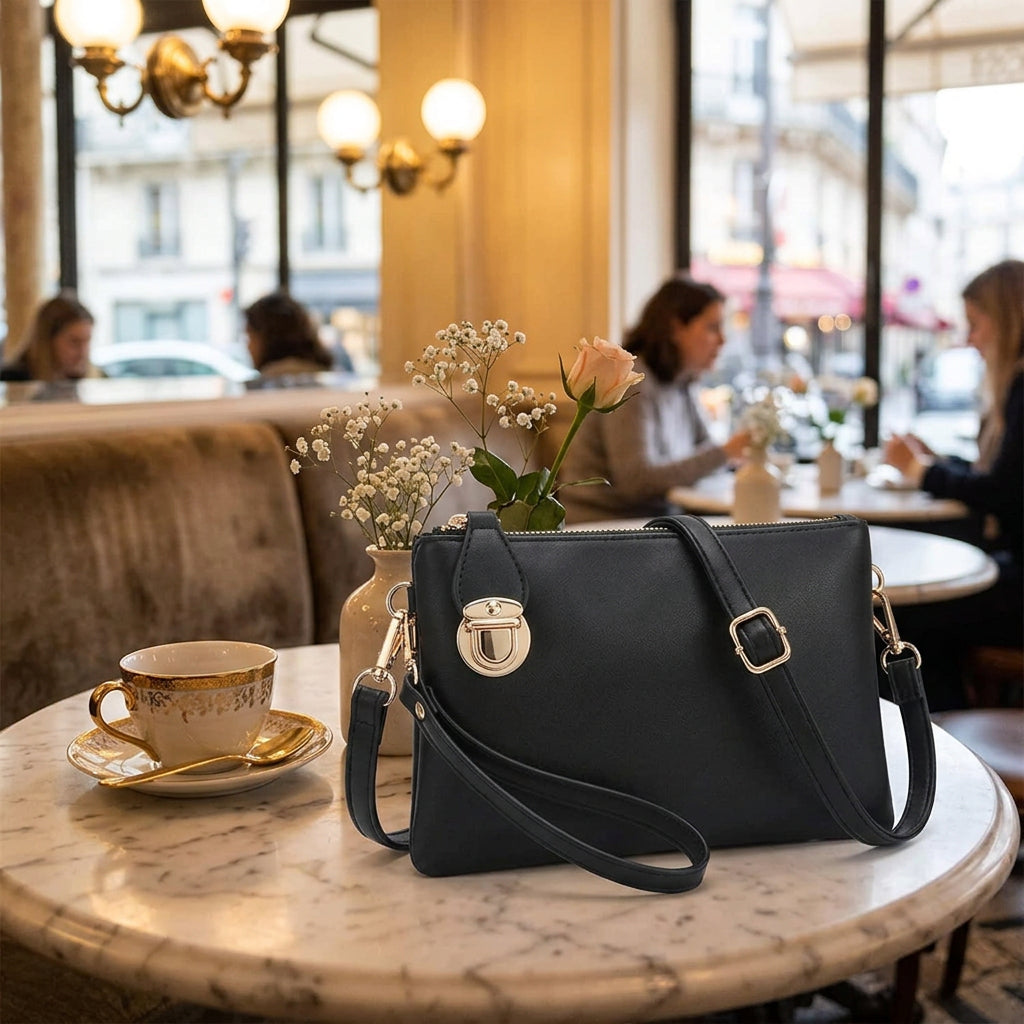 Celia Faux Leather Black Clutch Handbag - Sugarplum Boutique