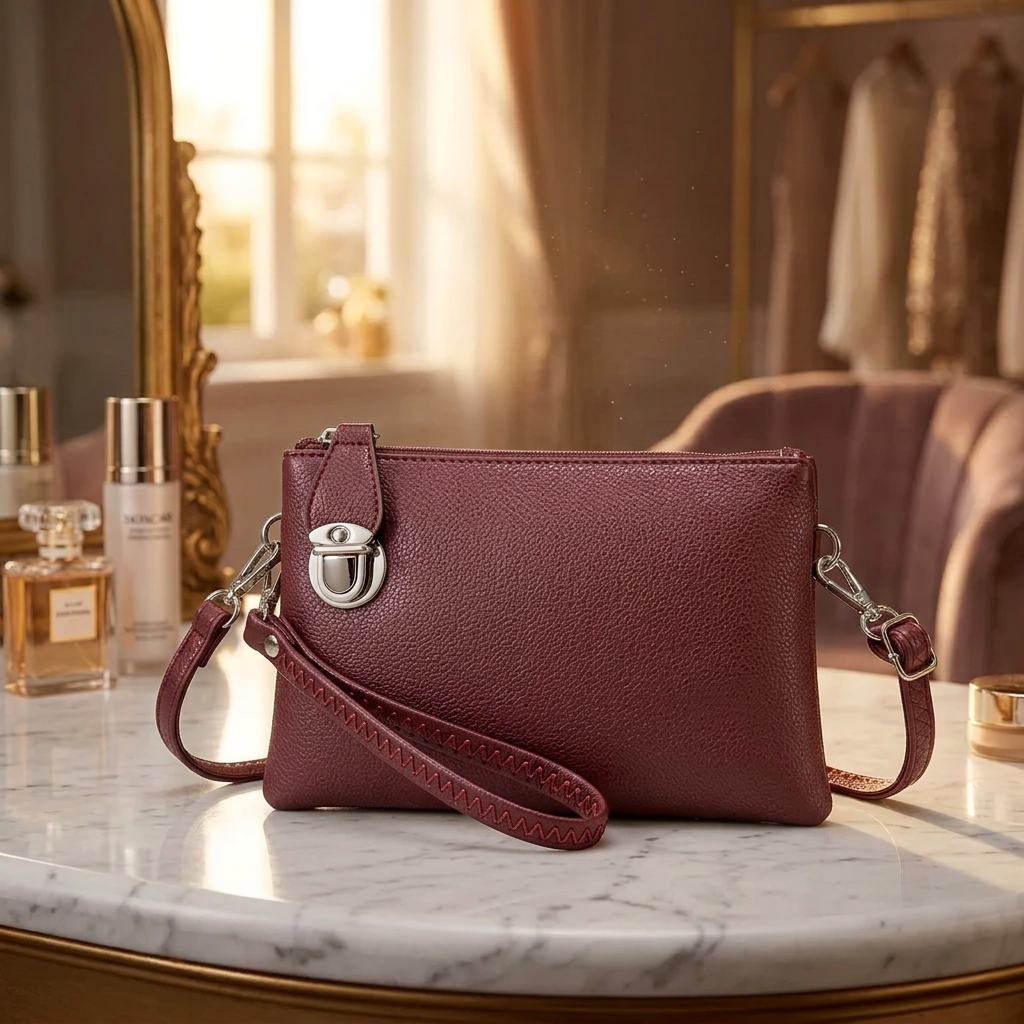 Celia Faux Leather Burgundy Clutch Handbag - Sugarplum Boutique