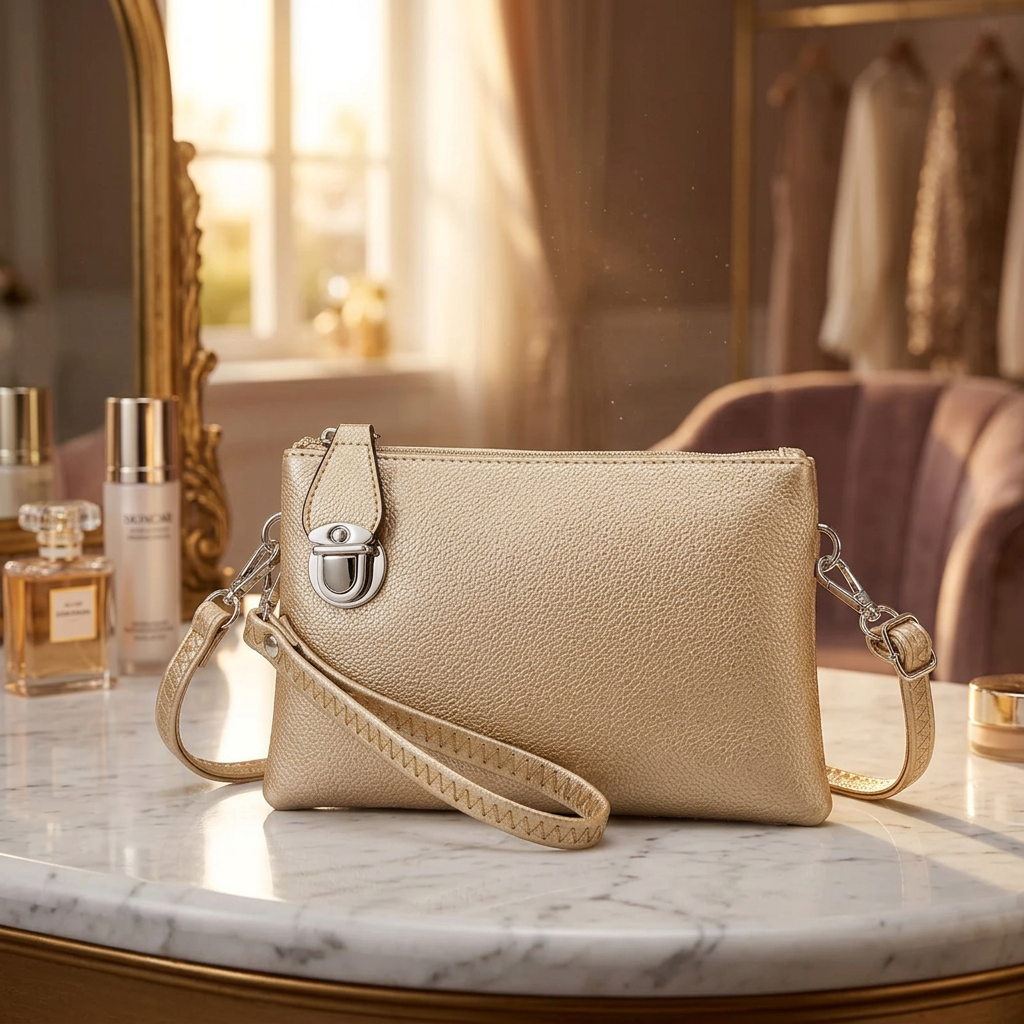 Celia Faux Leather Gold Clutch Handbag - Sugarplum Boutique