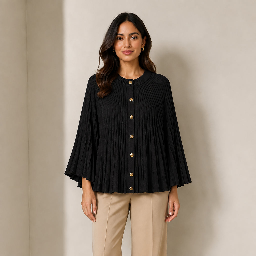 Celia Ribbed Gold Button Poncho -  Sugarplum Boutique