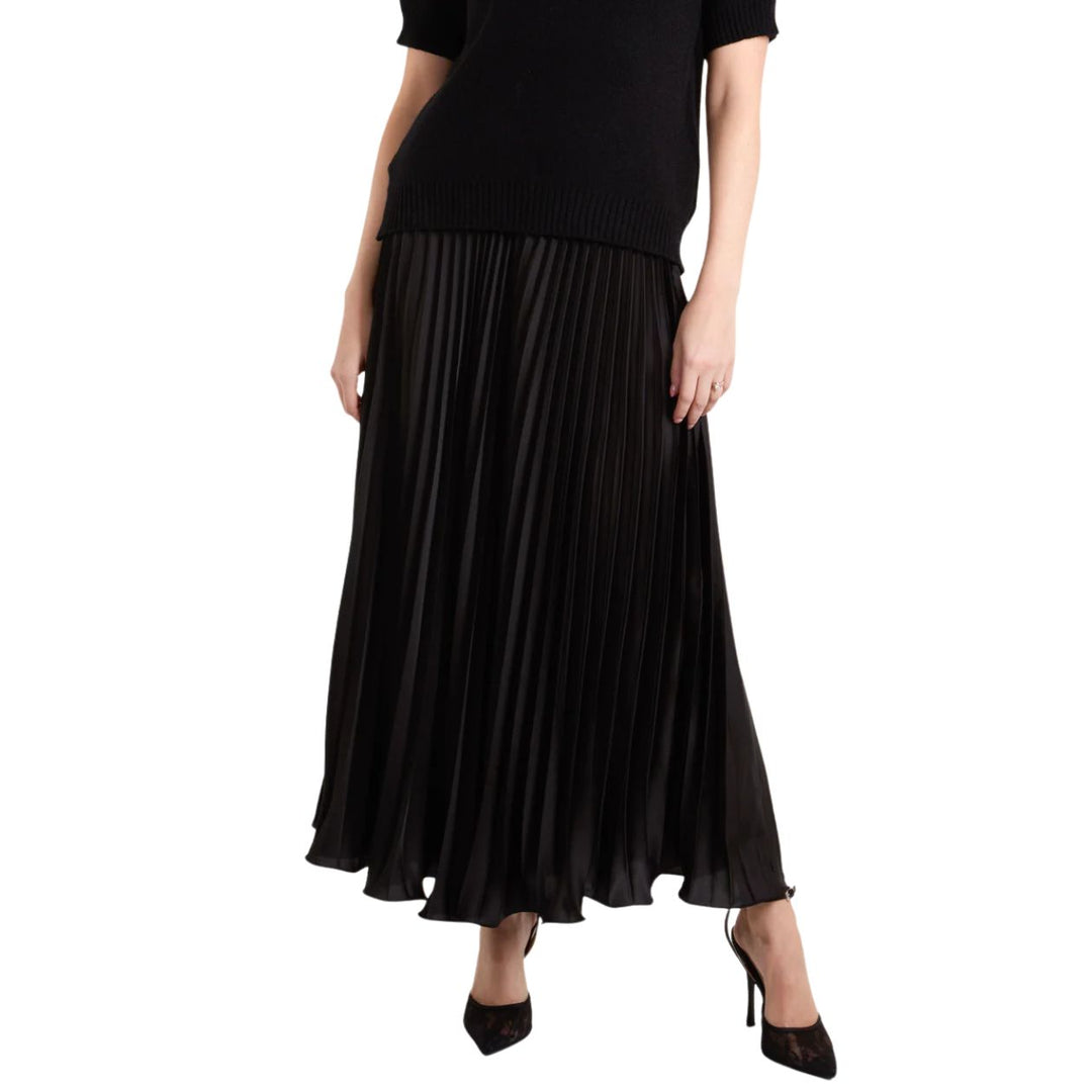 Celine Black Satin Pleated Maxi Skirt - Sugarplum Boutique 