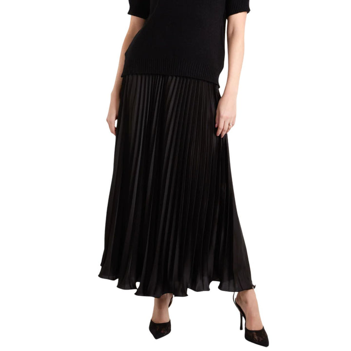 Celine Black Satin Pleated Maxi Skirt - Sugarplum Boutique 