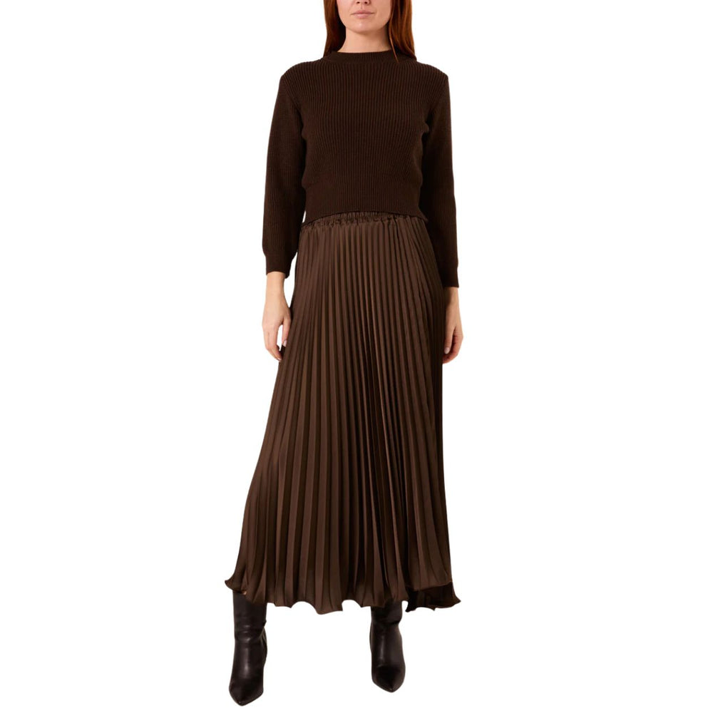 Celine Chocolate Brown Satin Pleated Maxi Skirt - Sugarplum Boutique