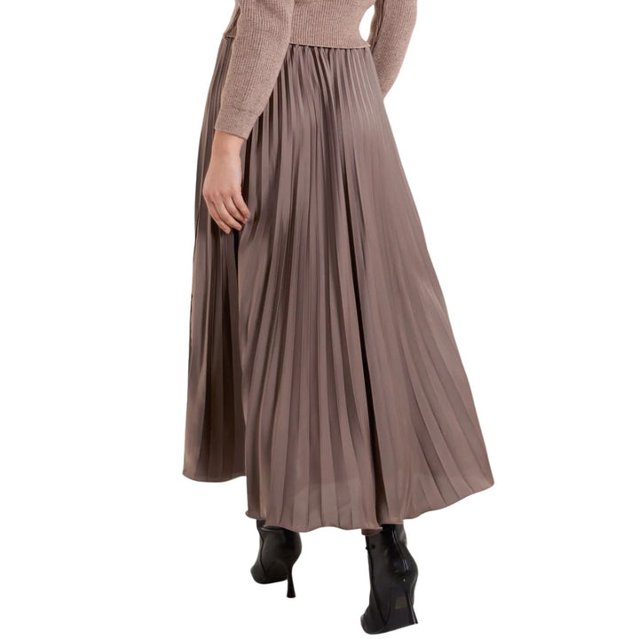 Celine Mocha Brown Satin Pleated Maxi Skirt - Sugarplum Boutique