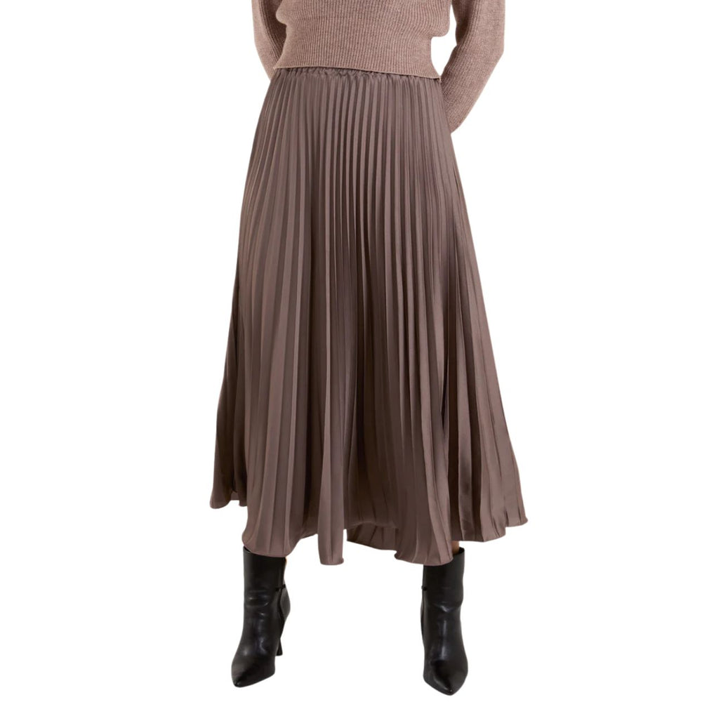 Celine Mocha Brown Satin Pleated Maxi Skirt - Sugarplum Boutique