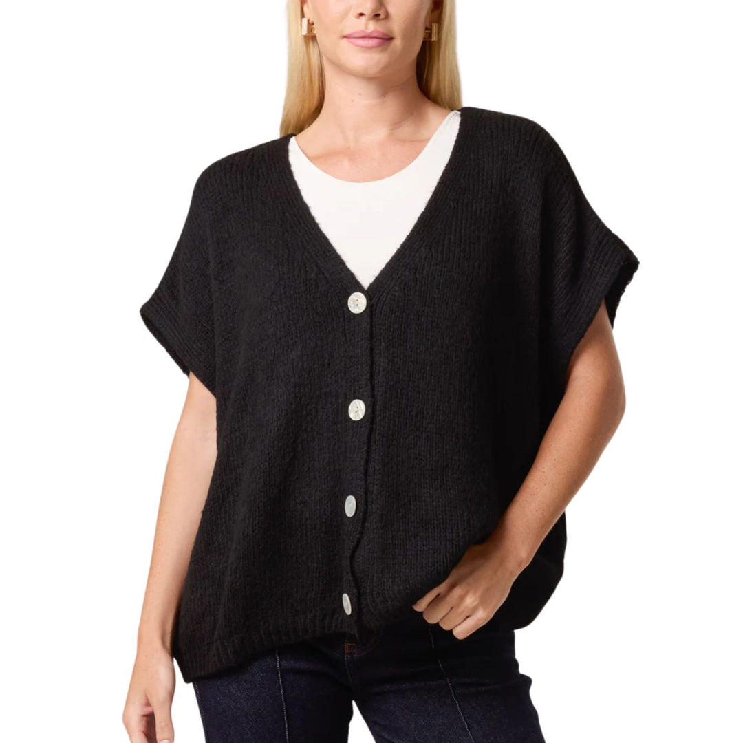Charlie Black Chunky Knit Sleeveless Cardigan - Sugarplum Boutique
