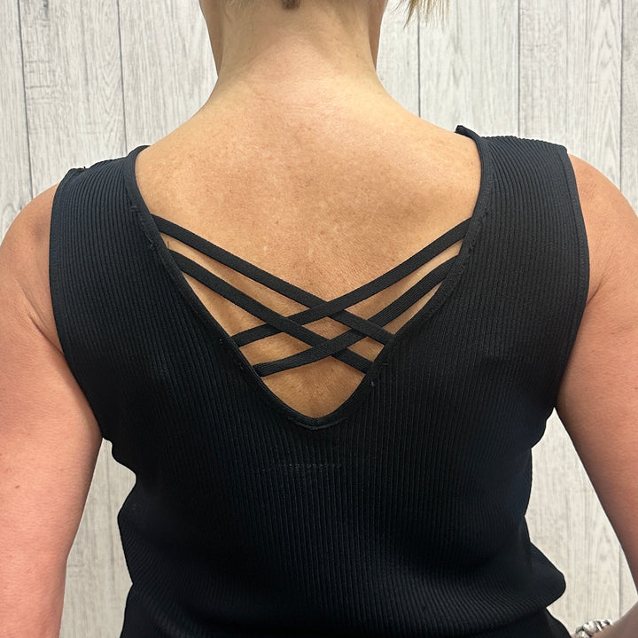 Charlie Black Criss Cross Back Embellished Vest Top - Sugarplum Boutique