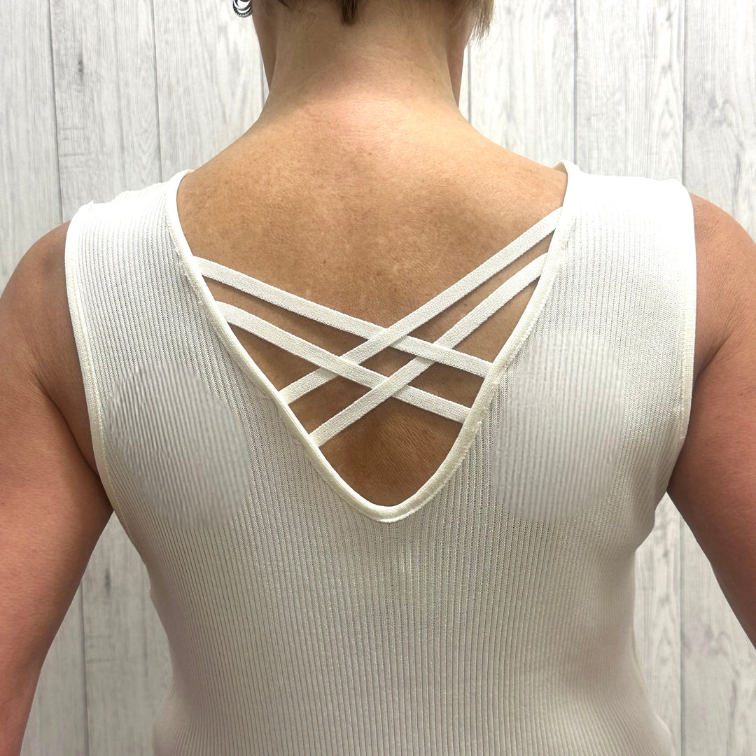 Charlie Cream Criss Cross Back Embellished Vest Top - Sugarplum Boutique