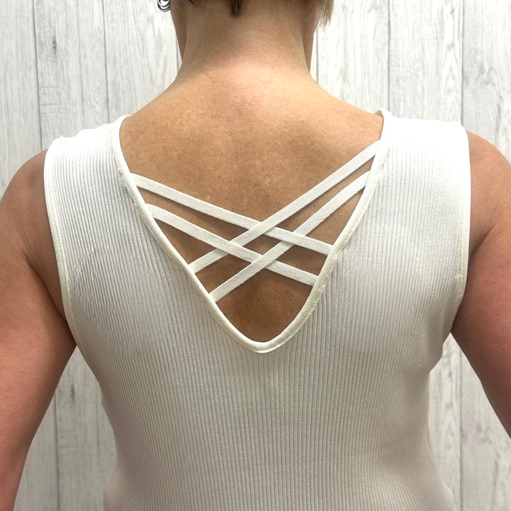Charlie Cream Criss Cross Back Embellished Vest Top - Sugarplum Boutique
