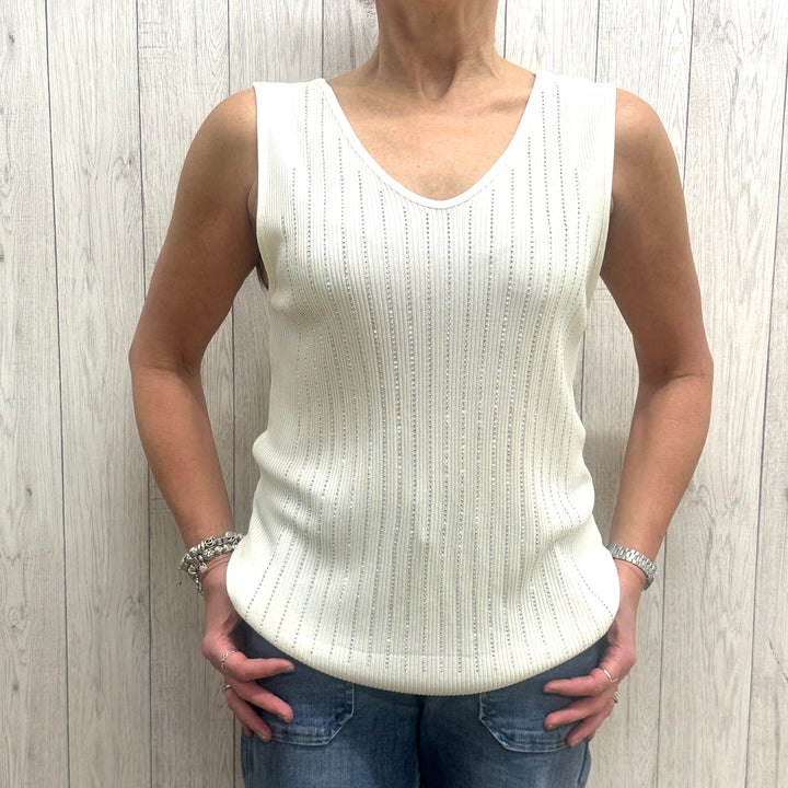 Charlie Cream Criss Cross Back Embellished Vest Top - Sugarplum Boutique